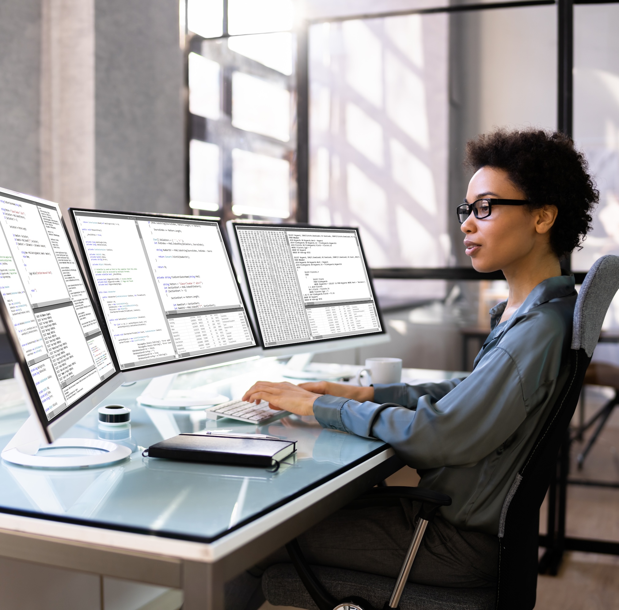 Female Web Programmer Coding On Computer. Software Development